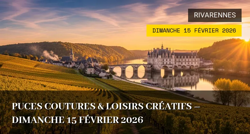 Affiche de l'événement : Puces Coutures & Loisirs Créatifs – Dimanche 15 Février 2026