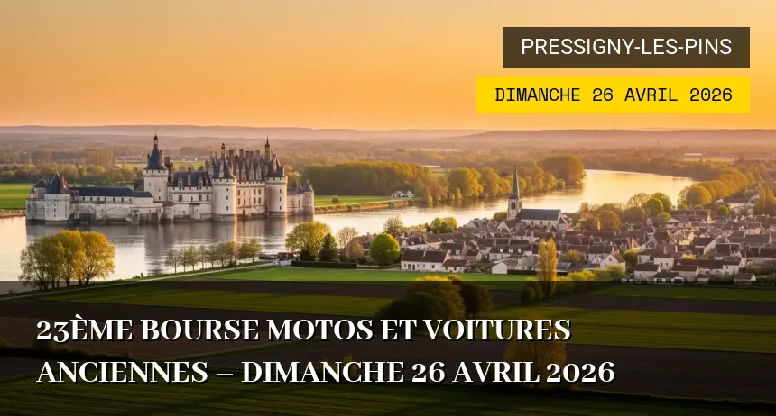 Affiche de l'événement : 23ème bourse motos et voitures anciennes – Dimanche 26 Avril 2026