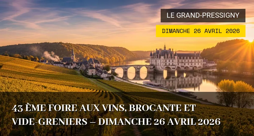 Affiche de l'événement : 43 ème Foire aux vins, brocante et vide-greniers – Dimanche 26 Avril 2026
