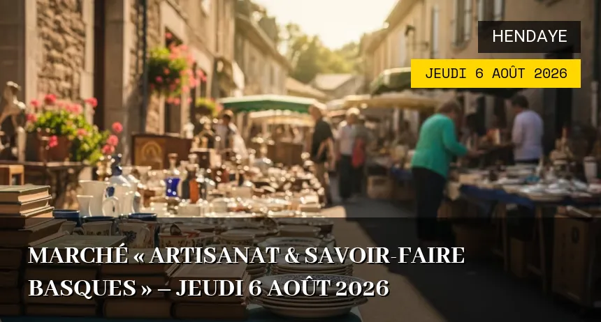 Affiche de l'événement : Marché « Artisanat & Savoir-faire basques » – Jeudi 6 Août 2026