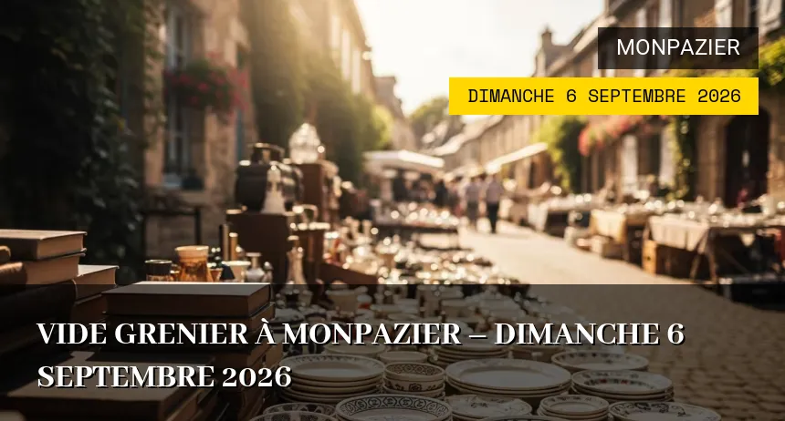 Affiche de l'événement : Vide grenier à Monpazier – Dimanche 6 Septembre 2026