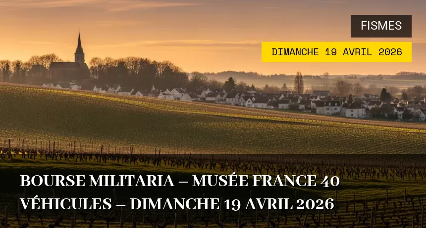 Affiche de l'événement : Bourse Militaria – Musée France 40 véhicules – Dimanche 19 Avril 2026