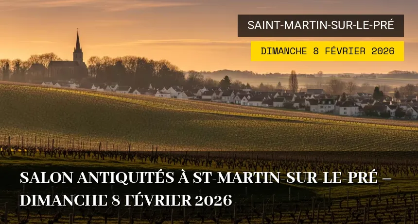 Affiche de l'événement : Salon Antiquités à St-Martin-sur-le-Pré – Dimanche 8 Février 2026