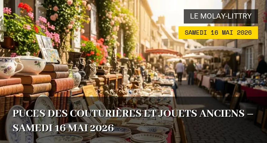 Affiche de l'événement : Puces des Couturières et Jouets Anciens – Samedi 16 Mai 2026