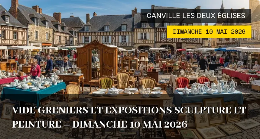 Affiche de l'événement : Vide greniers et expositions sculpture et peinture – Dimanche 10 Mai 2026