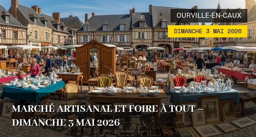 Affiche de l'événement : Marché artisanal et Foire à tout – Dimanche 3 Mai 2026