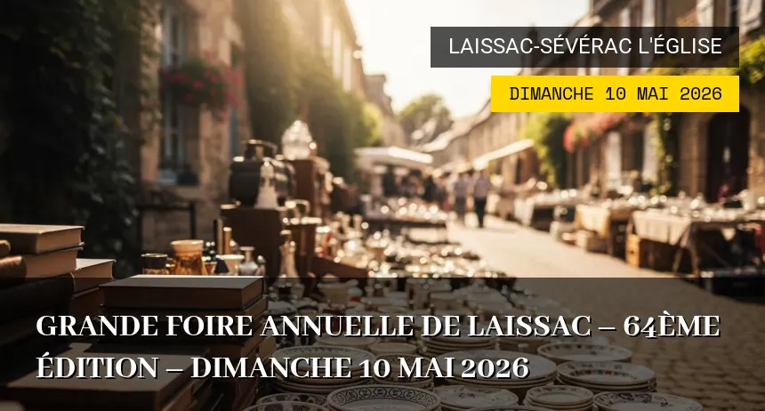 Affiche de l'événement : Grande Foire Annuelle de Laissac – 64ème édition – Dimanche 10 Mai 2026