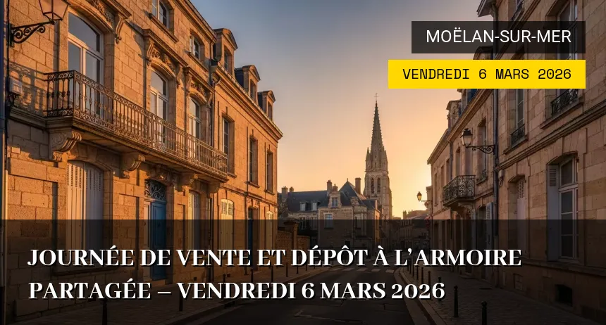 Affiche de l'événement : Journée de vente et dépôt à l&rsquo;Armoire partagée – Vendredi 6 Mars 2026