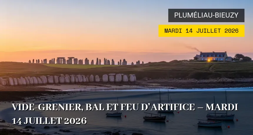 Affiche de l'événement : Vide-grenier, bal et feu d&rsquo;artifice – Mardi 14 Juillet 2026