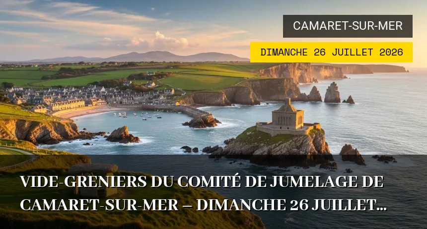 Affiche de l'événement : Vide-greniers du Comité de Jumelage de Camaret-sur-Mer – Dimanche 26 Juillet 2026