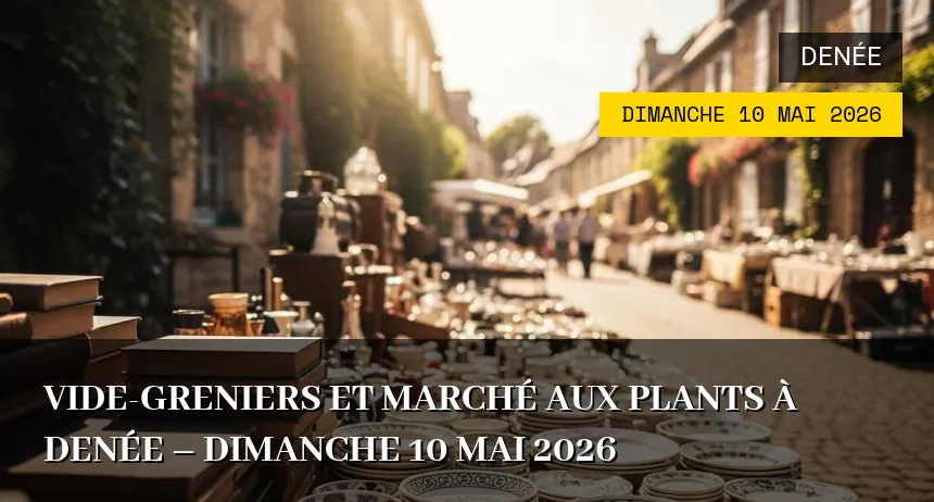 Affiche de l'événement : VIDE-GRENIERS ET MARCHÉ AUX PLANTS À DENÉE – Dimanche 10 Mai 2026
