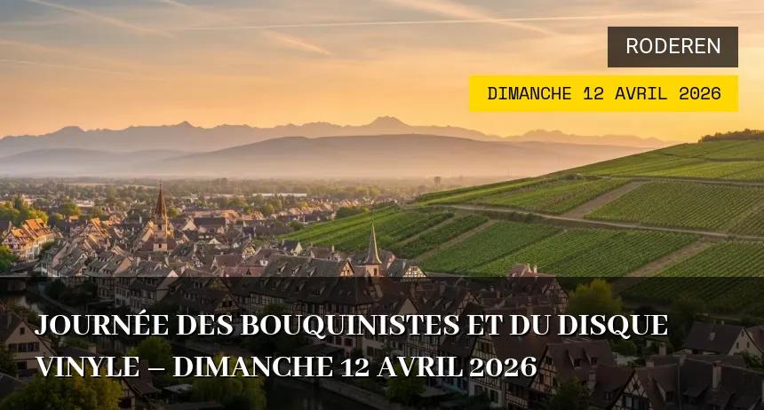Affiche de l'événement : Journée des bouquinistes et du disque vinyle – Dimanche 12 Avril 2026