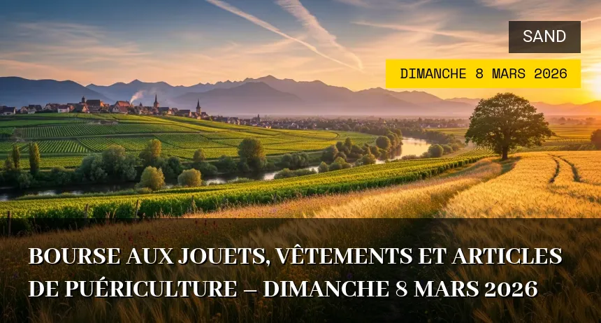 Affiche de l'événement : Bourse aux jouets, vêtements et articles de puériculture – Dimanche 8 Mars 2026
