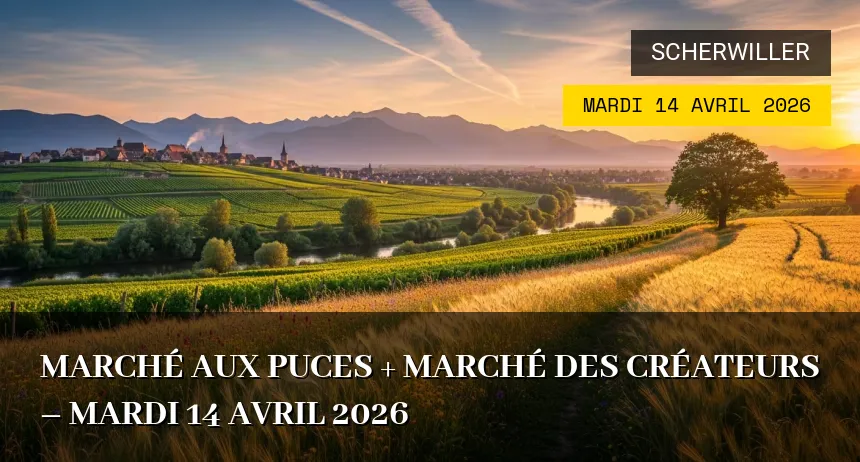 Affiche de l'événement : Marché aux puces + Marché des créateurs – Mardi 14 Avril 2026