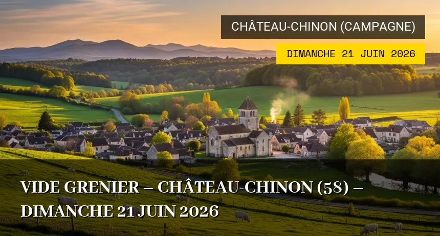 Affiche de l'événement : VIDE GRENIER – CHÂTEAU-CHINON (58) – Dimanche 21 Juin 2026