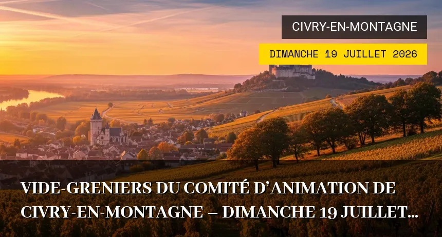 Affiche de l'événement : Vide-greniers du Comité d&rsquo;Animation de  Civry-en-Montagne – Dimanche 19 Juillet 2026