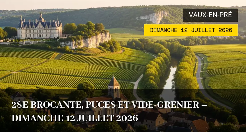Affiche de l'événement : 28e Brocante, puces et vide-grenier – Dimanche 12 Juillet 2026