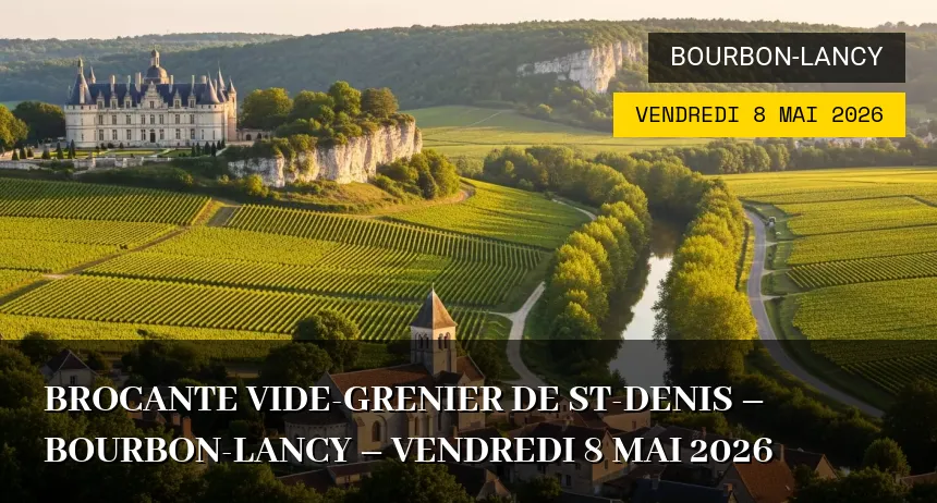 Affiche de l'événement : BROCANTE VIDE-GRENIER DE ST-DENIS – BOURBON-LANCY – Vendredi 8 Mai 2026