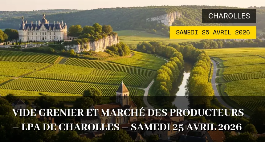 Affiche de l'événement : VIDE GRENIER ET MARCHÉ DES PRODUCTEURS – LPA DE CHAROLLES – Samedi 25 Avril 2026