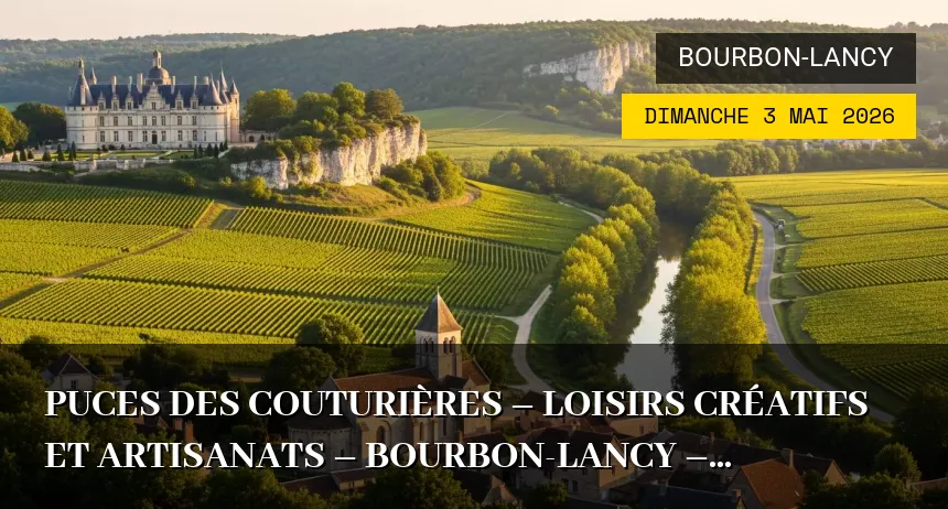 Affiche de l'événement : PUCES DES COUTURIÈRES – LOISIRS CRÉATIFS ET ARTISANATS – BOURBON-LANCY – Dimanche 3 Mai 2026