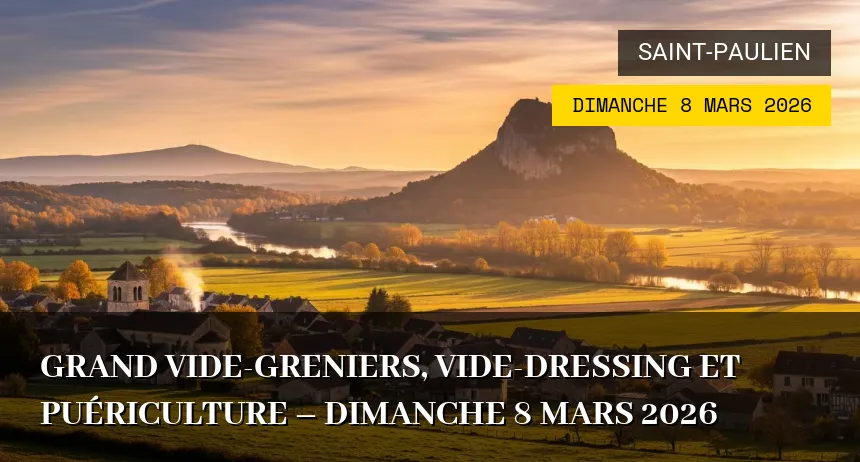 Affiche de l'événement : Grand vide-greniers, vide-dressing et puériculture – Dimanche 8 Mars 2026