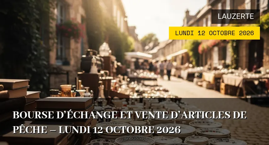 Affiche de l'événement : Bourse d&rsquo;échange et vente d&rsquo;articles de pêche – Lundi 12 Octobre 2026