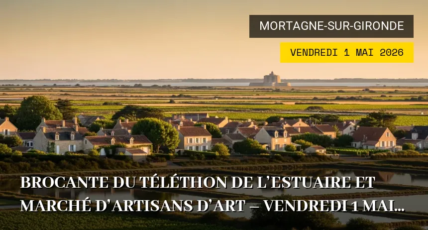 Affiche de l'événement : Brocante du Téléthon de l&rsquo;Estuaire et Marché d&rsquo;artisans d&rsquo;art – Vendredi 1 Mai 2026