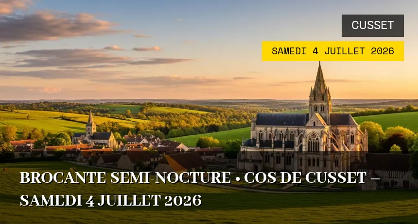 Affiche de l'événement : Brocante semi-nocture • COS de Cusset – Samedi 4 Juillet 2026