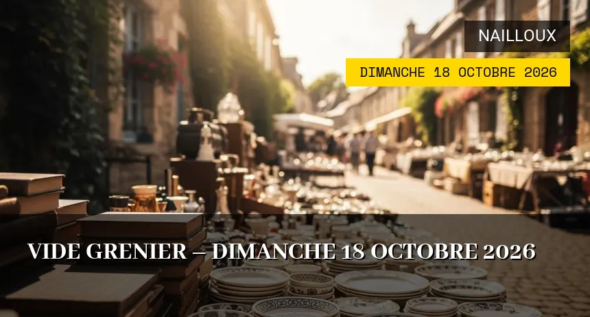 Affiche de l'événement : VIDE GRENIER – Dimanche 18 Octobre 2026