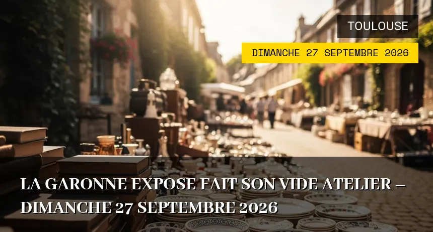 Affiche de l'événement : LA GARONNE EXPOSE FAIT SON VIDE ATELIER – Dimanche 27 Septembre 2026