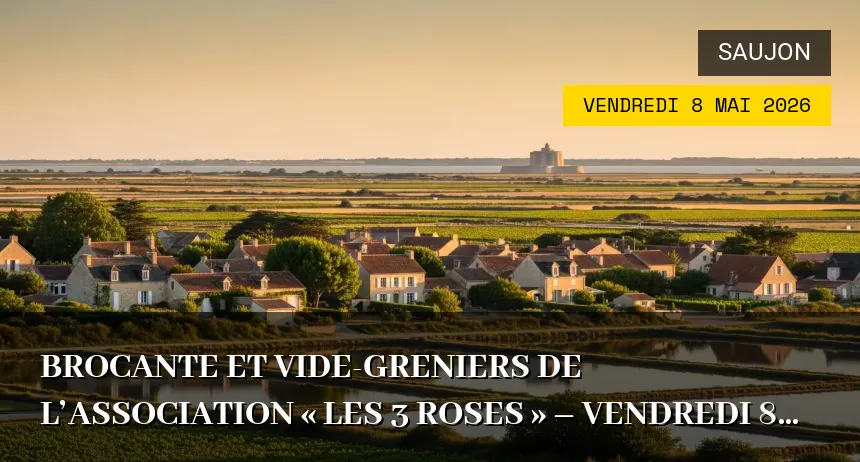 Affiche de l'événement : Brocante et vide-greniers de l’association « Les 3 Roses » – Vendredi 8 Mai 2026