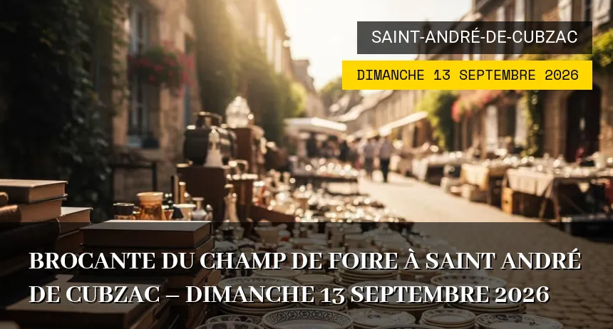 Affiche de l'événement : Brocante du Champ de Foire à Saint André de Cubzac – Dimanche 13 Septembre 2026