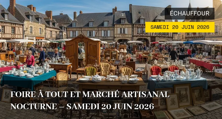 Affiche de l'événement : Foire à tout et Marché artisanal nocturne – Samedi 20 Juin 2026