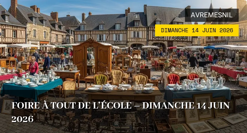 Affiche de l'événement : Foire à tout de l&rsquo;école – Dimanche 14 Juin 2026