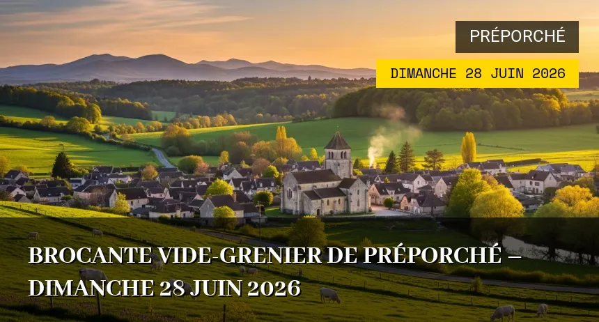 Affiche de l'événement : BROCANTE VIDE-GRENIER DE PRÉPORCHÉ – Dimanche 28 Juin 2026