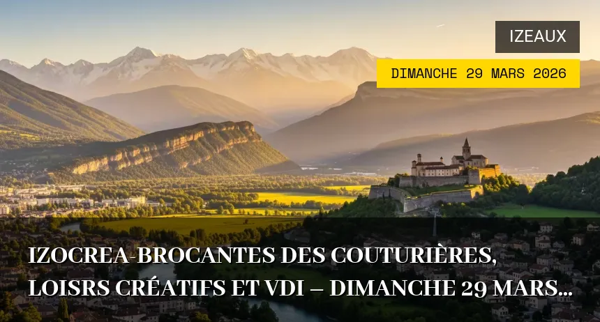 Affiche de l'événement : IZOCREA-Brocantes des couturières, loisrs créatifs et VDI – Dimanche 29 Mars 2026