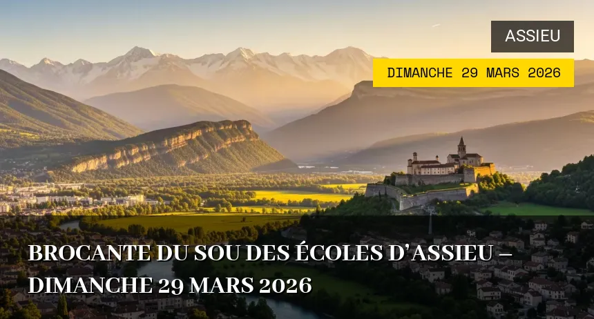 Affiche de l'événement : Brocante du Sou des écoles d’Assieu – Dimanche 29 Mars 2026