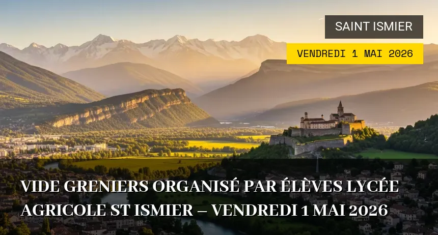 Affiche de l'événement : Vide greniers organisé par élèves lycée Agricole St Ismier – Vendredi 1 Mai 2026