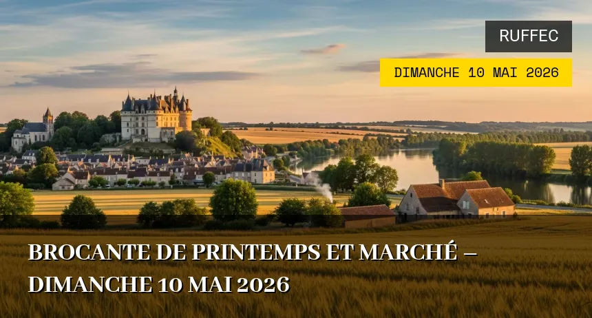 Affiche de l'événement : Brocante de printemps et marché – Dimanche 10 Mai 2026