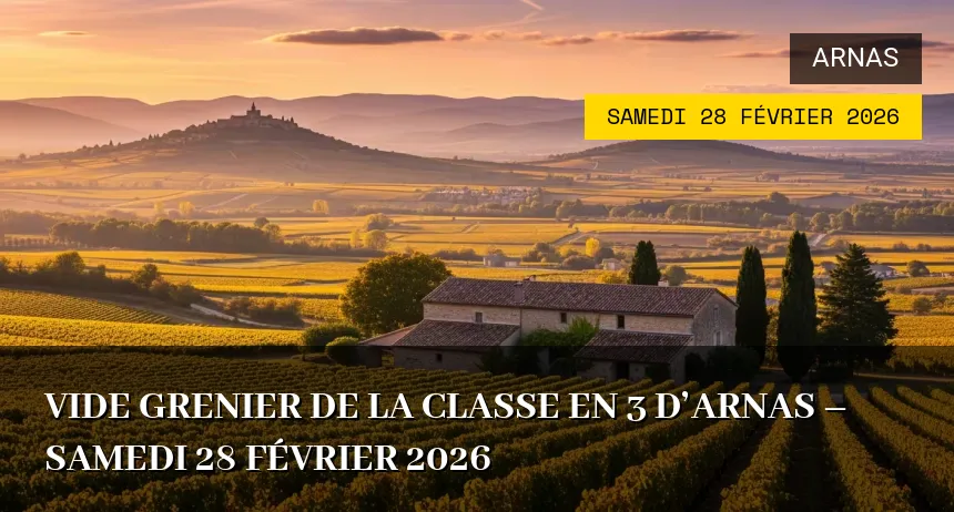 Affiche de l'événement : Vide Grenier de la Classe en 3 d&rsquo;Arnas – Samedi 28 Février 2026