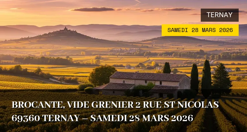 Affiche de l'événement : Brocante, vide grenier 2 rue St Nicolas 69360 TERNAY – Samedi 28 Mars 2026