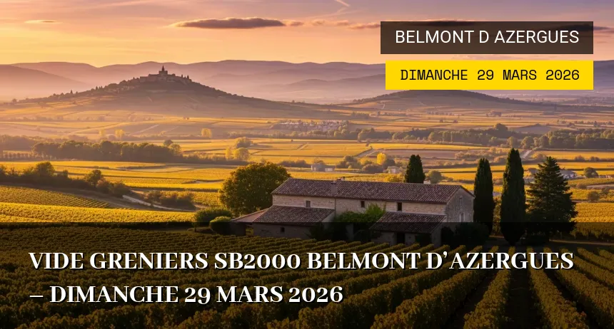 Affiche de l'événement : Vide Greniers SB2000 Belmont d&rsquo;Azergues – Dimanche 29 Mars 2026