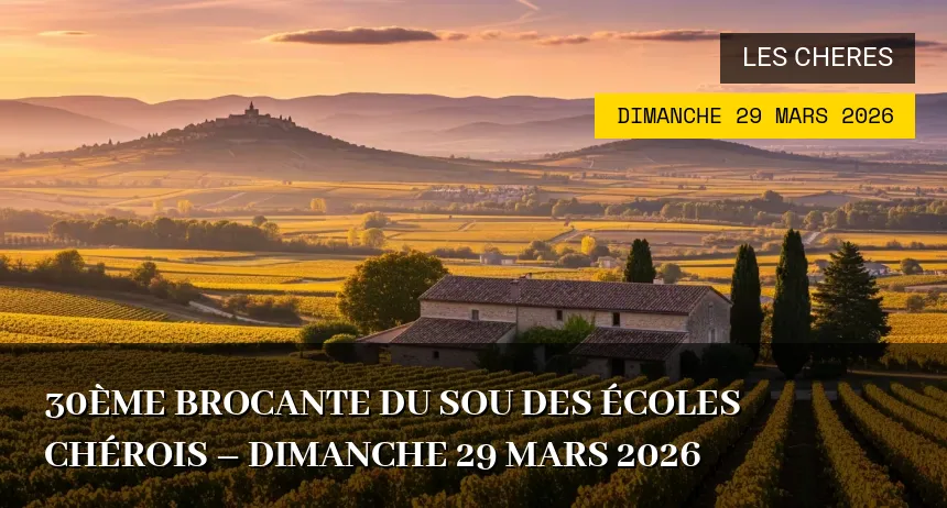 Affiche de l'événement : 30ème brocante du Sou des écoles Chérois – Dimanche 29 Mars 2026