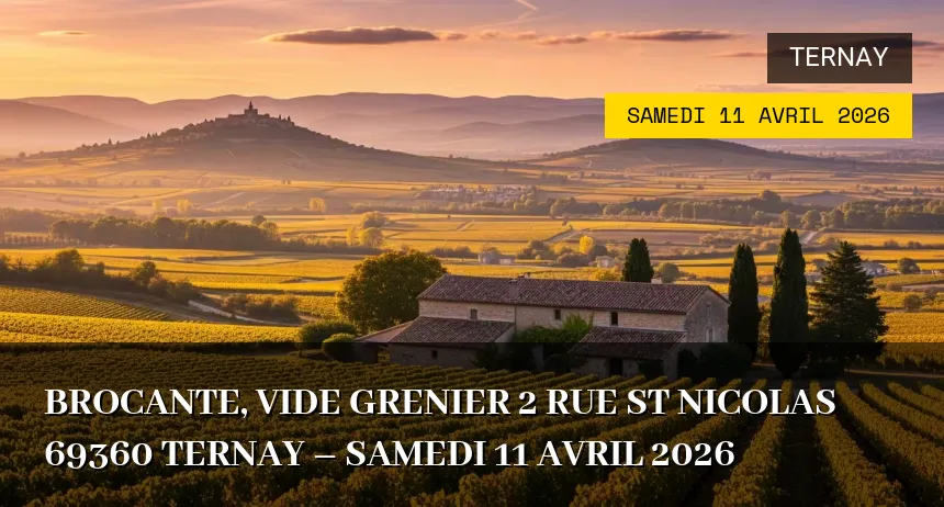 Affiche de l'événement : Brocante, vide grenier 2 rue St Nicolas 69360 TERNAY – Samedi 11 Avril 2026