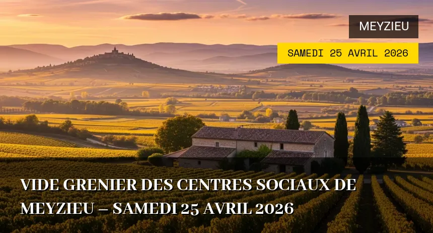 Affiche de l'événement : Vide grenier des centres sociaux de Meyzieu – Samedi 25 Avril 2026