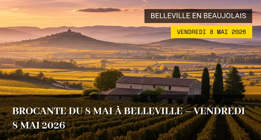 Affiche de l'événement : Brocante du 8 mai à Belleville – Vendredi 8 Mai 2026