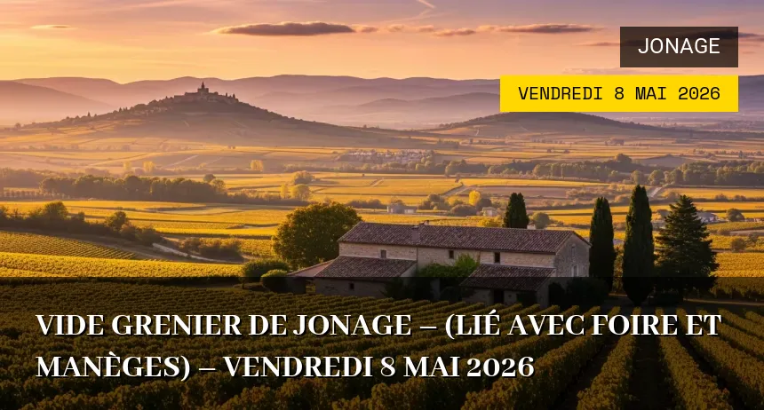 Affiche de l'événement : Vide grenier de Jonage – (lié avec Foire et Manèges) – Vendredi 8 Mai 2026