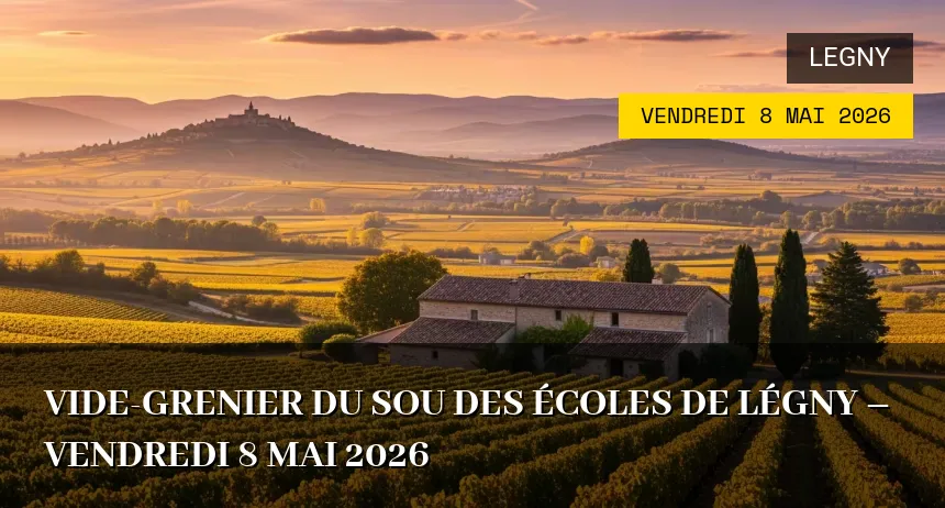 Affiche de l'événement : Vide-Grenier du Sou des Écoles de Légny – Vendredi 8 Mai 2026