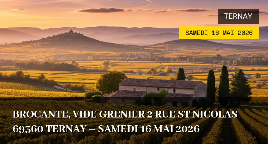 Affiche de l'événement : Brocante, vide grenier 2 rue St Nicolas 69360 TERNAY – Samedi 16 Mai 2026