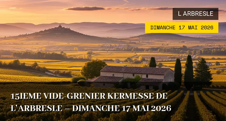 Affiche de l'événement : 15ieme vide-grenier kermesse de l&rsquo;arbresle – Dimanche 17 Mai 2026